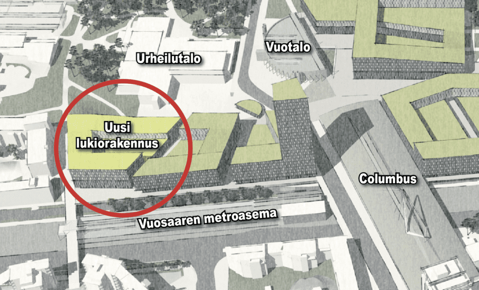 Vuosaaren lukion uusi rakennus.