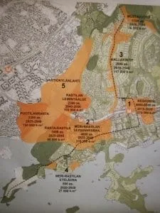Luonnoskartassa näkyy Vuosaaren tulevaisuuden rakentamissuunnitelmia.