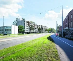 Havainnekuvassa uusia kerrostaloja Kallvikintien varressa.