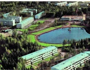 Näkymä Purjetien suunnasta Kangaslammelle 1960-luvun lopulta.