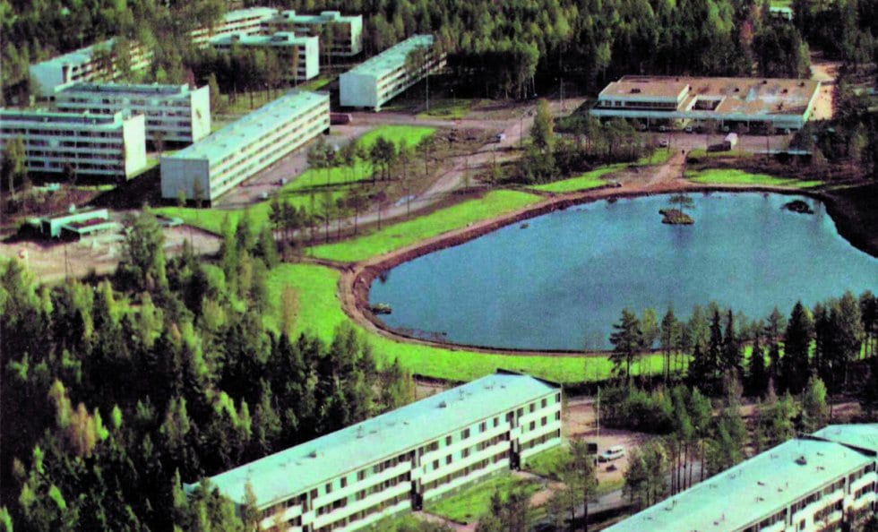 Näkymä Purjetien suunnasta Kangaslammelle 1960-luvun lopulta.