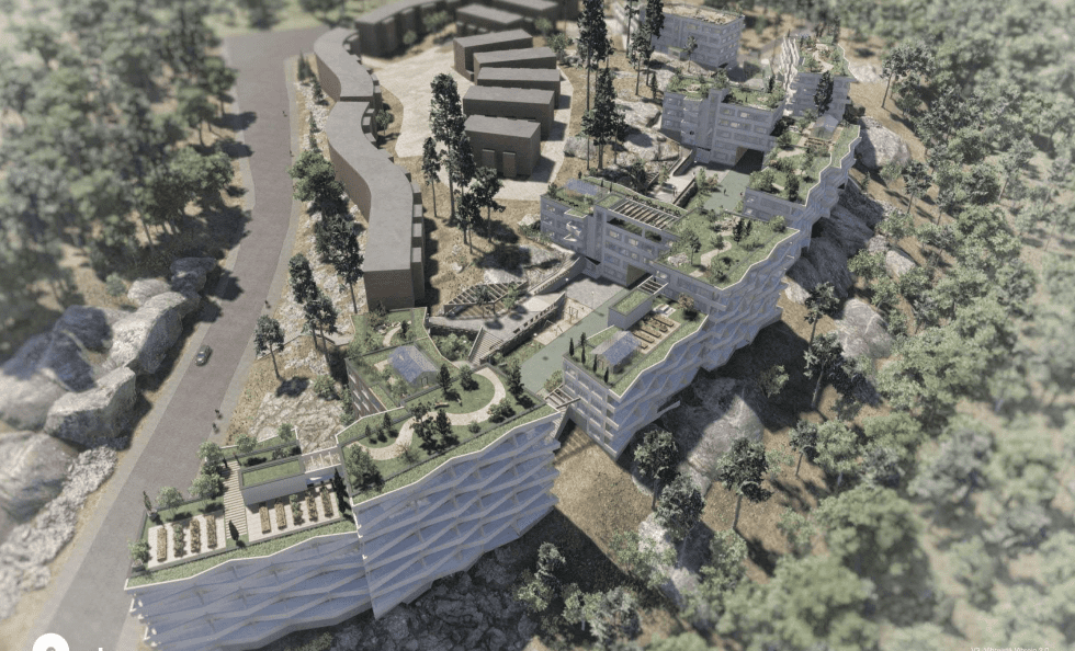 Havainnekuvassa vasemmalla on Mustavuori. Kuva: Arkworks Arkkitehdit Oy