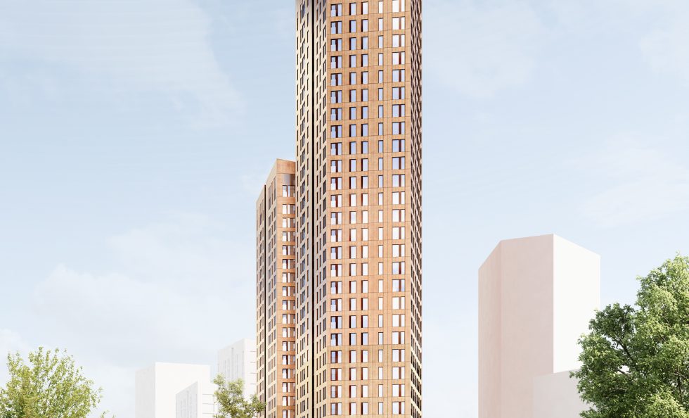 Atlas Columbuksen kohdilta Vuotietä Uutelaan päin kuvatussa havainnekuvassa. Kuva: B&M Architects