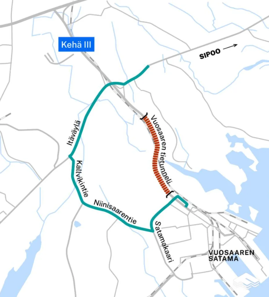 Vuosaaren tietunneli ja tunnelin varareitti. Kuva: Fintraffic