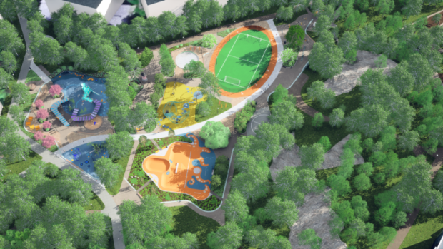 Havainnekuva uudistettavasta Haruspuistosta.