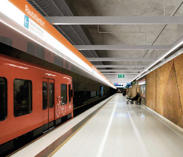 Havainnekuva Rautatientorin metroaseman laiturialueesta. Kuva: Kaupunkiliikenne Oy