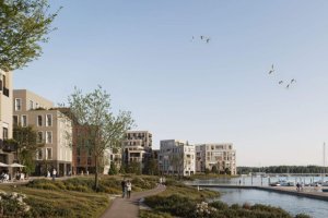 Näkymä Puotilanrannasta Vuosaaren sillalle päin. Havainnekuva: Voima Graphics Oy