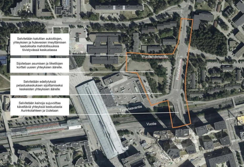 Suunnitteilla oleva alue on Porslahdentien, Tyynylaavantien, Silttikujan ja Porslahdenpolun välisellä alueella.