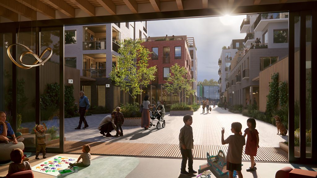 Vuosaaren keskustaan entisen lukion paikalle on suunniteltu Kulttuurikorttelia, jossa yhdistyvät asuminen, työskentely, kaupalliset palvelut sekä tilat kulttuuritoimintaa varten. Kuva: Sitowise ja Helsingin kaupunki