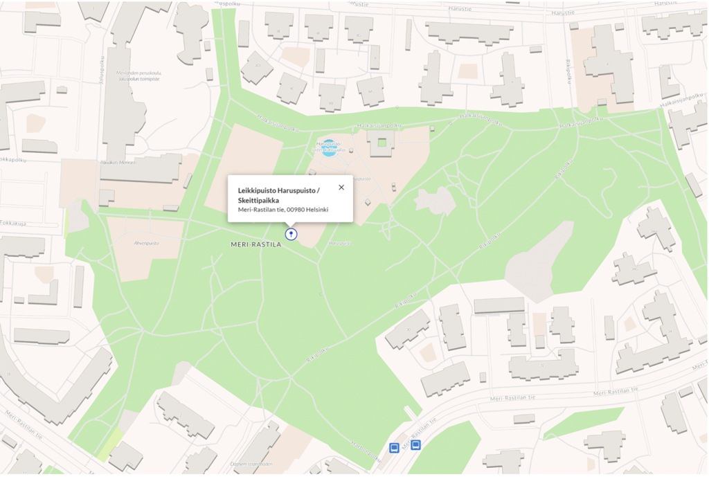 Haruspuiston skeittipaikka sijaitsee jatkossakin puiston luoteiskulmassa leikkipaikan läheisyydessä. Helsingin kaupunki