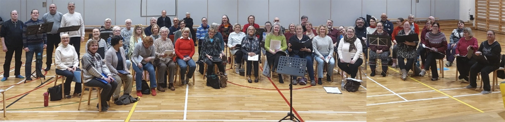 Vola, Lauluyhtye Encore ja Lopen Mieskuoro yhteisissä harjoituksissa 25.11.2025.