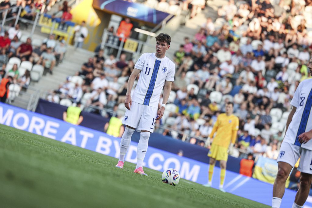 Casper Terho U21-nuorten EM-kisoissa 15.6.2025 Slovakian Kosicessa pelatussa Suomi–Ukraina-ottelussa. Kuva: Jyri Sulander / SPL