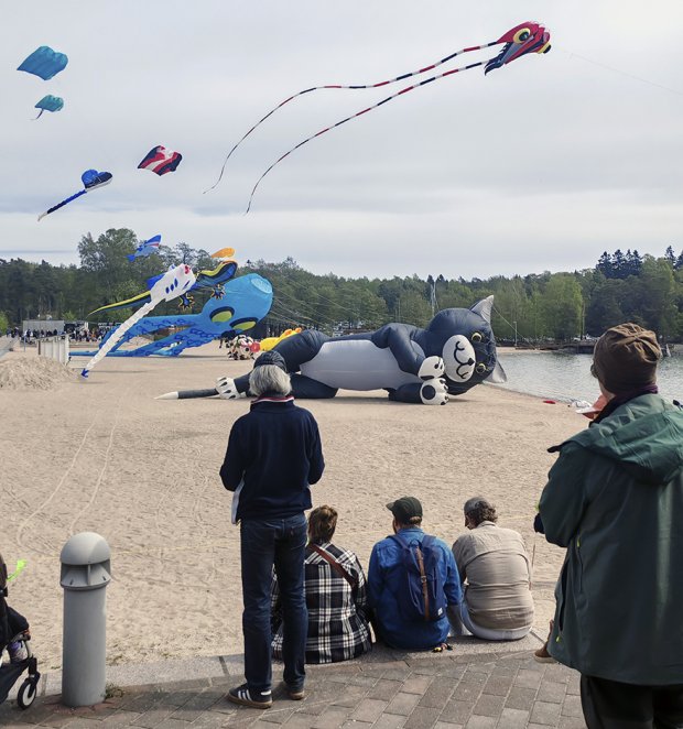 Tuuli ei aivan riittänyt suuren kissan taivaalle nostamiseen.