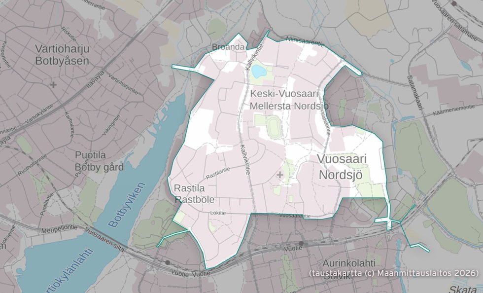 Saneeraustöitä tullaan tekemään kuvassa rajatulla alueella. HSY