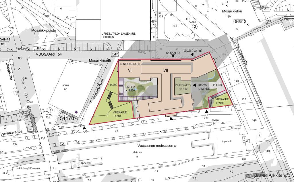 Visualisointi Seniorikorttelin sijoittumisesta ympäristöönsä. Kuva: JKMM Arkkitehdit