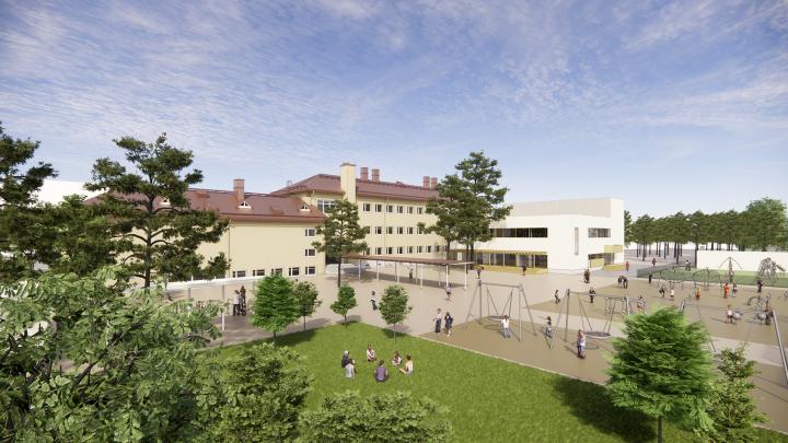 Havainnekuvassa Vuoniityn peruskoulun Heteniityntien toimipiste. Kuva: Helsingin kaupunki