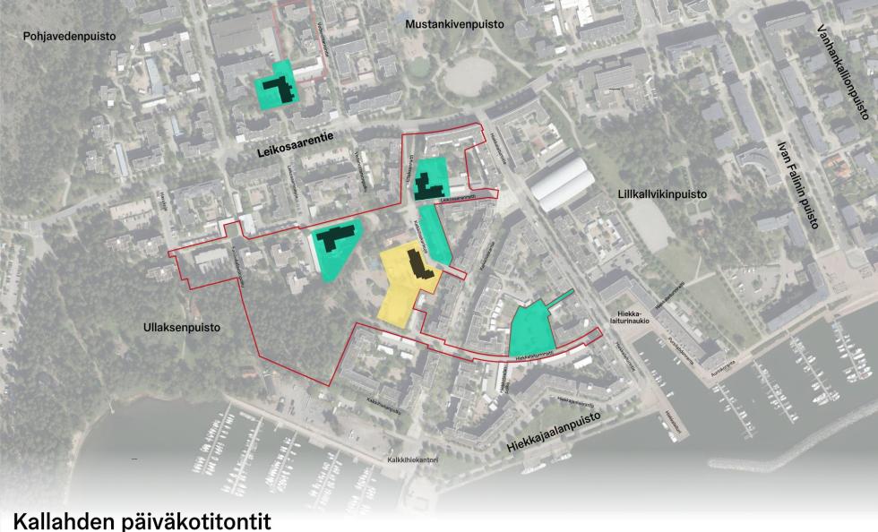 Viitteellinen havainnekuva uudisrakentamisesta. Muutos koskee Kaivonkatsojantien ja Vedenottamontien välistä aluetta sekä Kalkkihiekankujan ympäristöä. Helsingin kaupunki
